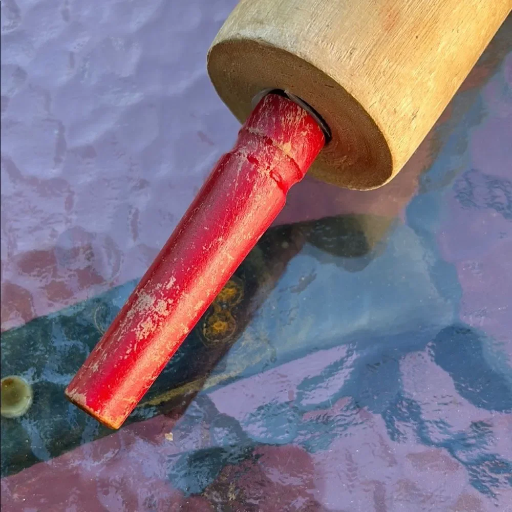 Vintage Wooden Rolling Pin with Red Handles